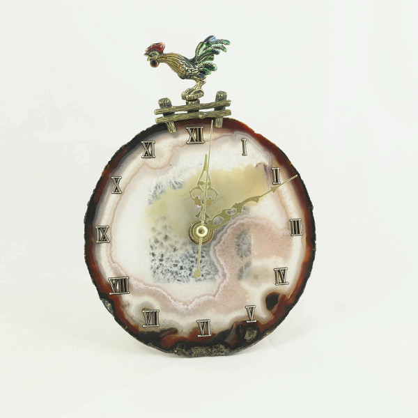 Часы из агата, петух на плетне